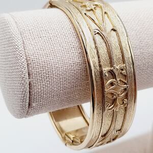 Vintage Hinged Wide Bracelet Raised Design Mid-Century Bracelet